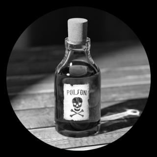 Flasche mit Gift. Link zu unserem Onlineschaufenster Sommerliche Krimis. 